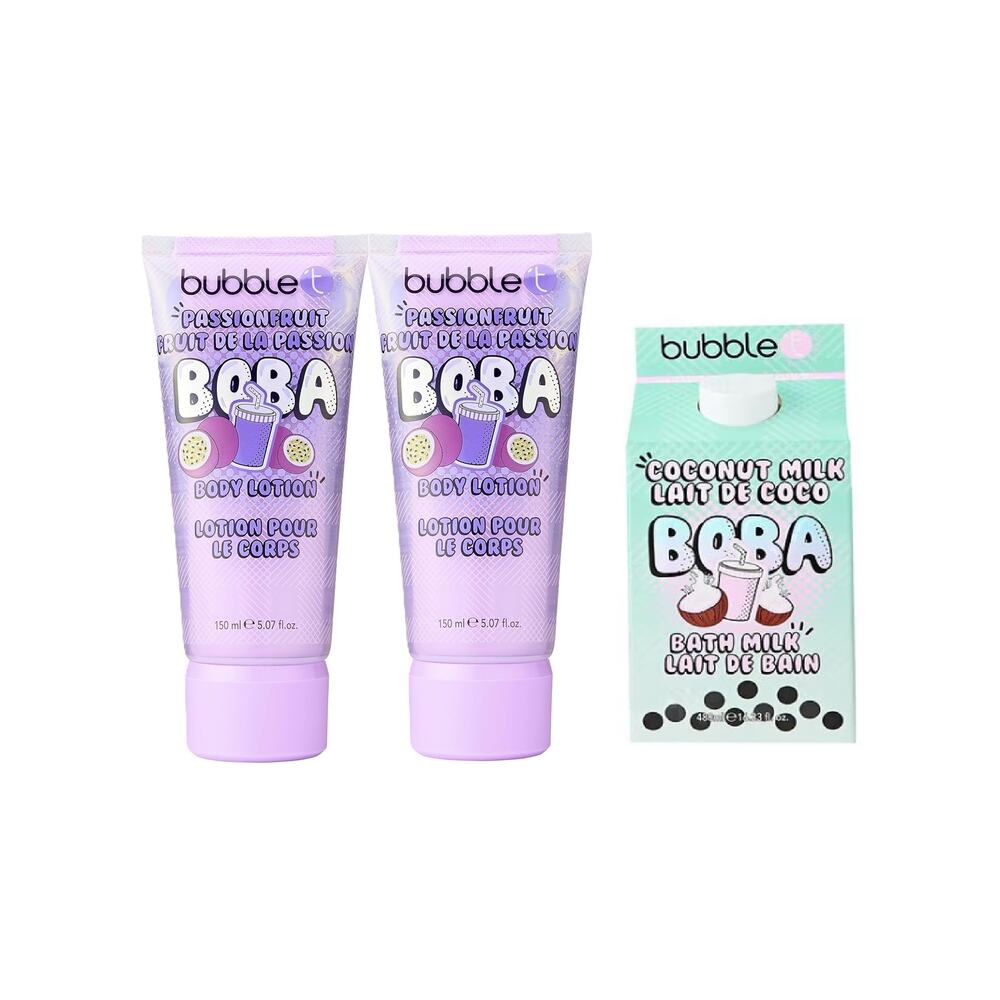 3 Pack Bubble T Passion Fruit Body Lotion & Coconut Milk Boba Bath Milk